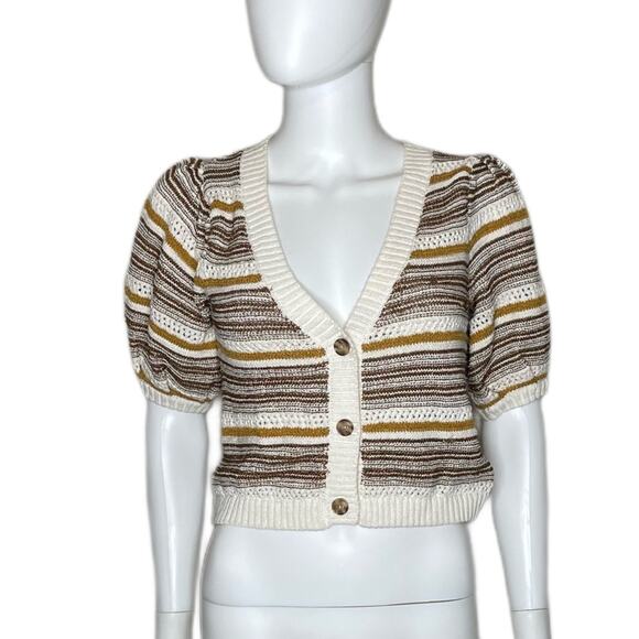 House of Harlow 1960 Women's Metallic Thread Striped Puff Sleeve Cardigan sz XS - Picture 1 of 4